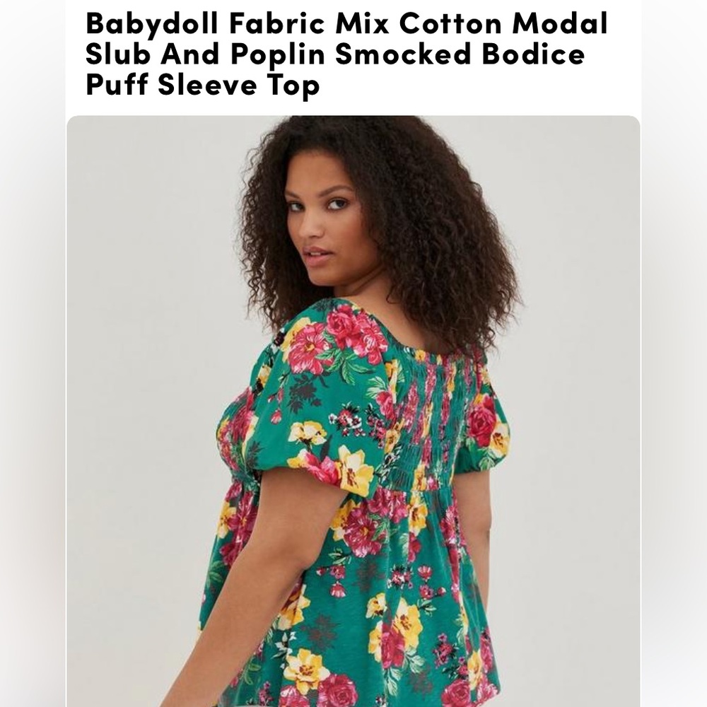 Babydoll Mix Cotton Modal Slub & Poplin Smocked Bodice, Puff Sleeve Top